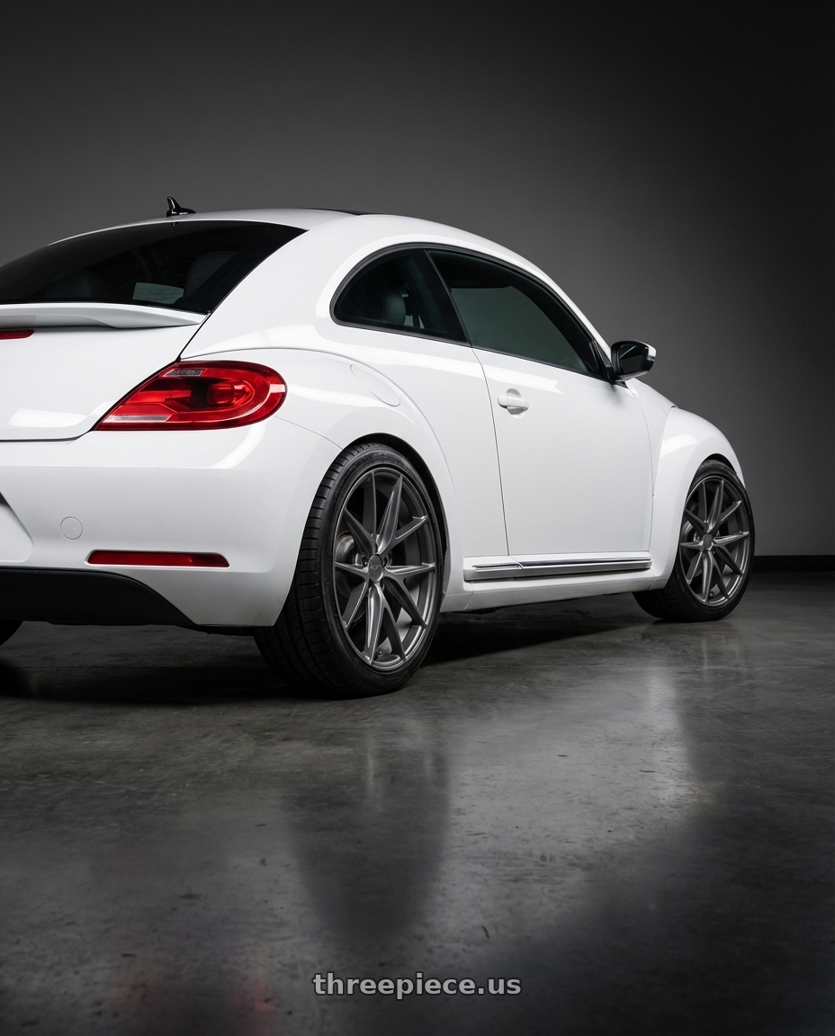 2016 Volkswagen Beetle Turbo with Niche 1PC M116 MISANO 5X112 18X8 +42 MATTE GUN METAL wheels rear three quarter view square tires