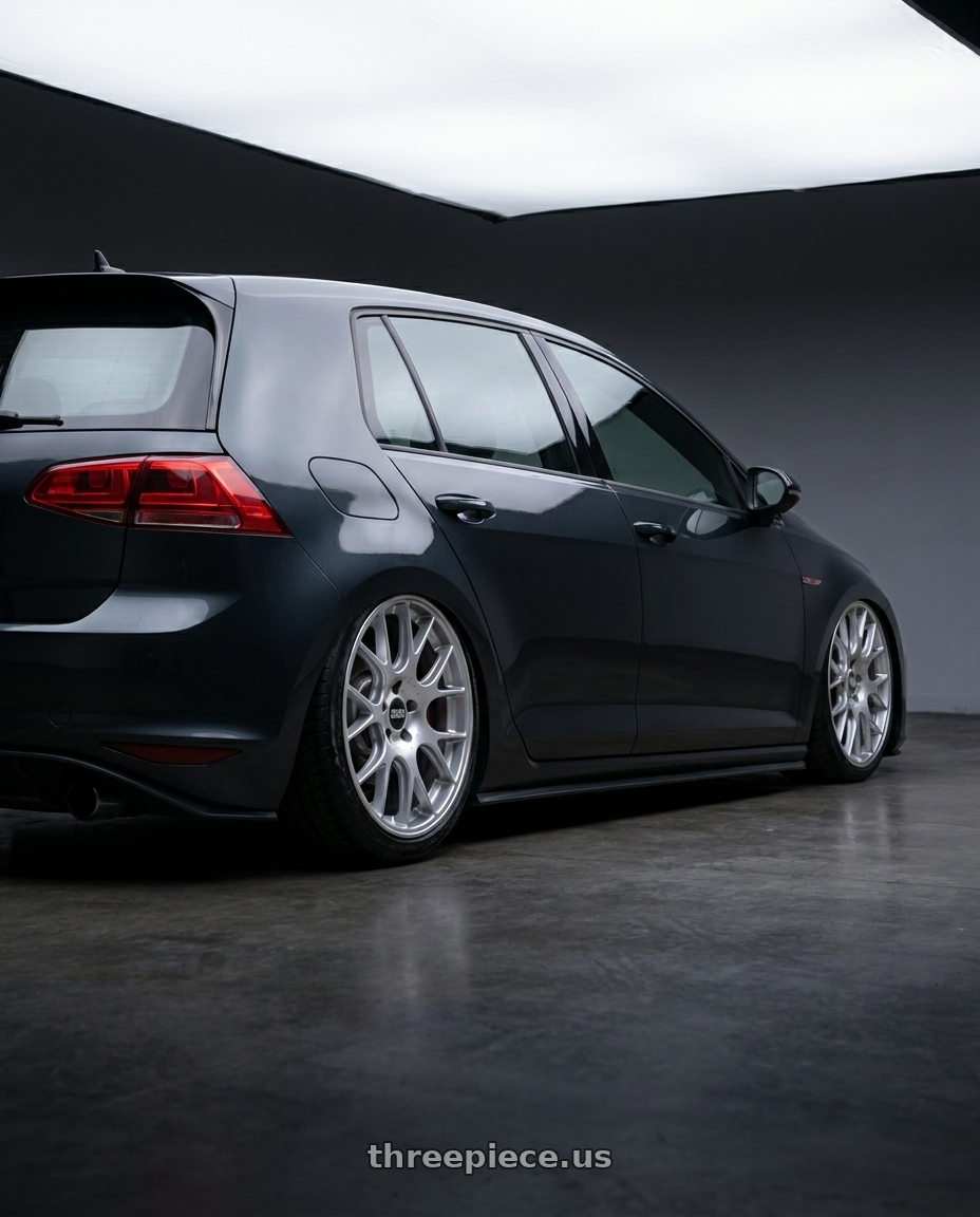 2015 Golf gti with BBS CH-R 5x112 20x8.5 +40 Brilliant Silver Polished Rim Protector wheels rear three quarter view slight stretch tires