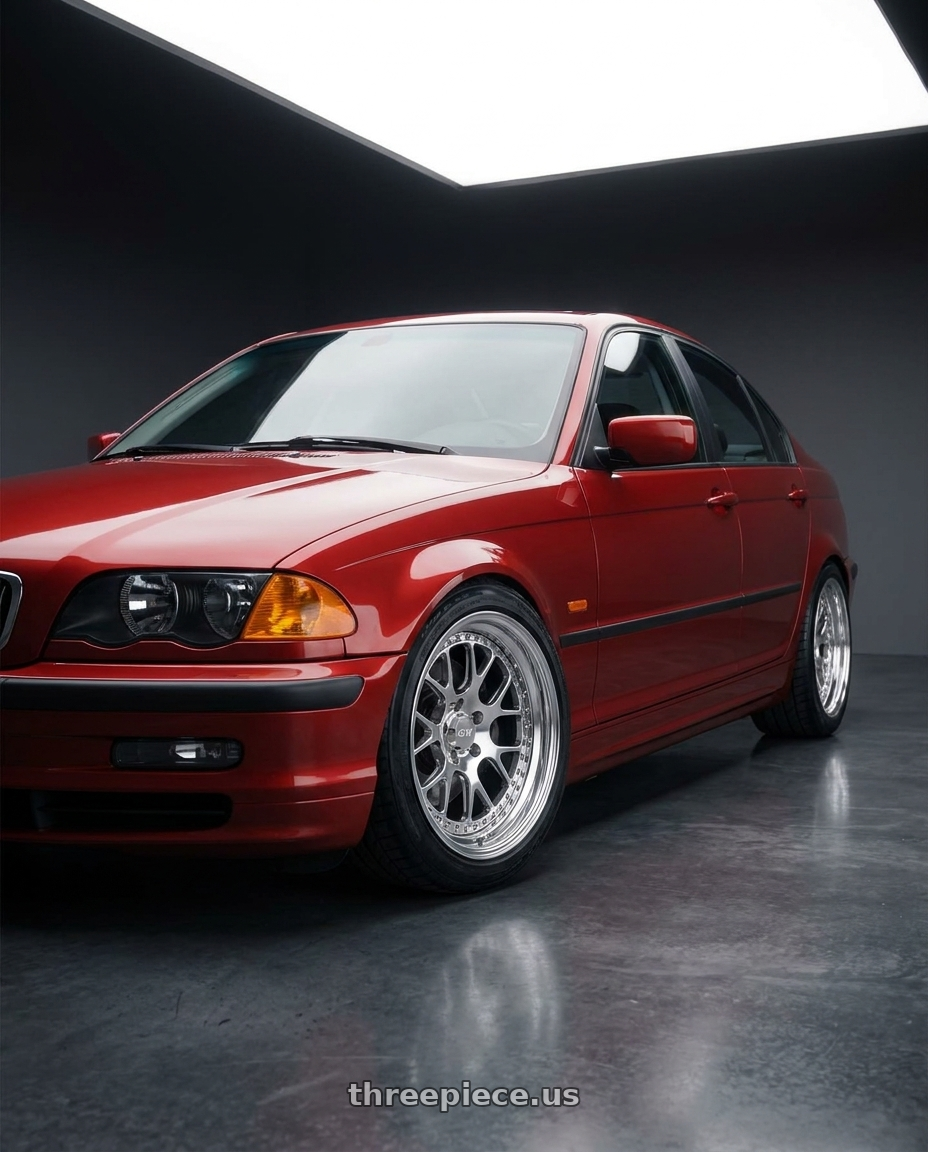 1999 BMW 328i with CCW CZ14 5x120 16x8 +40 Polished wheels front three quarter view lowered stance