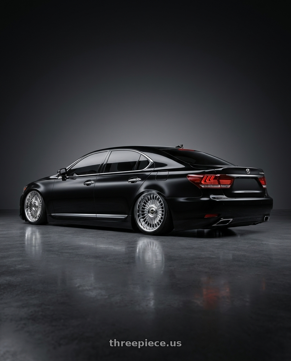 2014 Lexus LS460L  with Work Emitz Chrome 5x100 19x9.0 +12 wheels rear three quarter view slight stretch tires