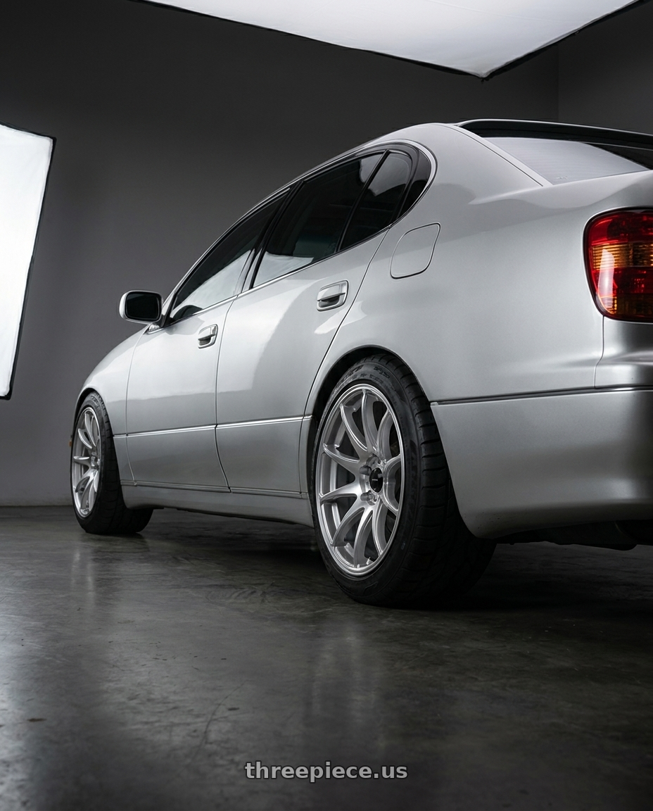 2001 Lexus Gs300  with Vors TR4 5x114.3 19x9.5  +35 Silver Machine Face wheels rear three quarter view meaty tires