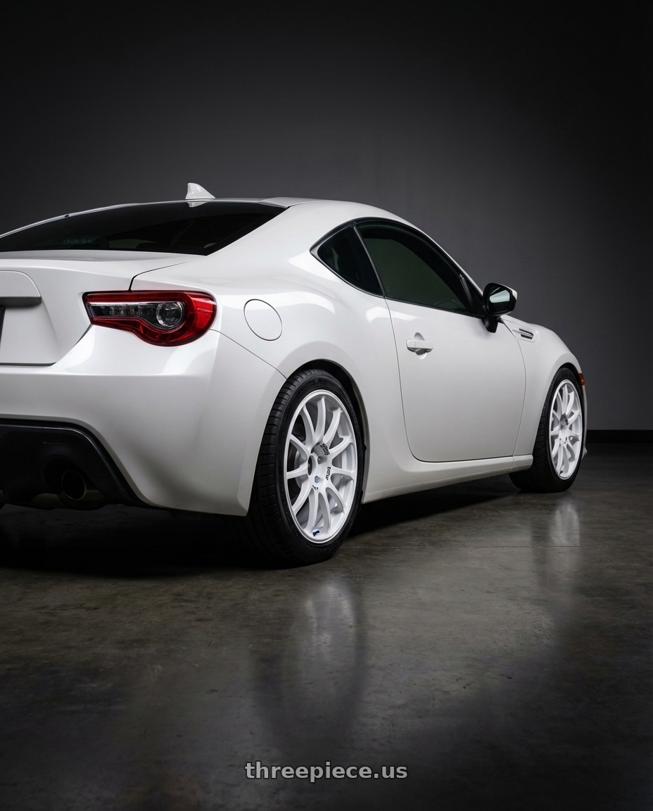 2016 Scion FR-S with Advan RCIII 5x100 17x7+43 White wheels rear three quarter view square tires