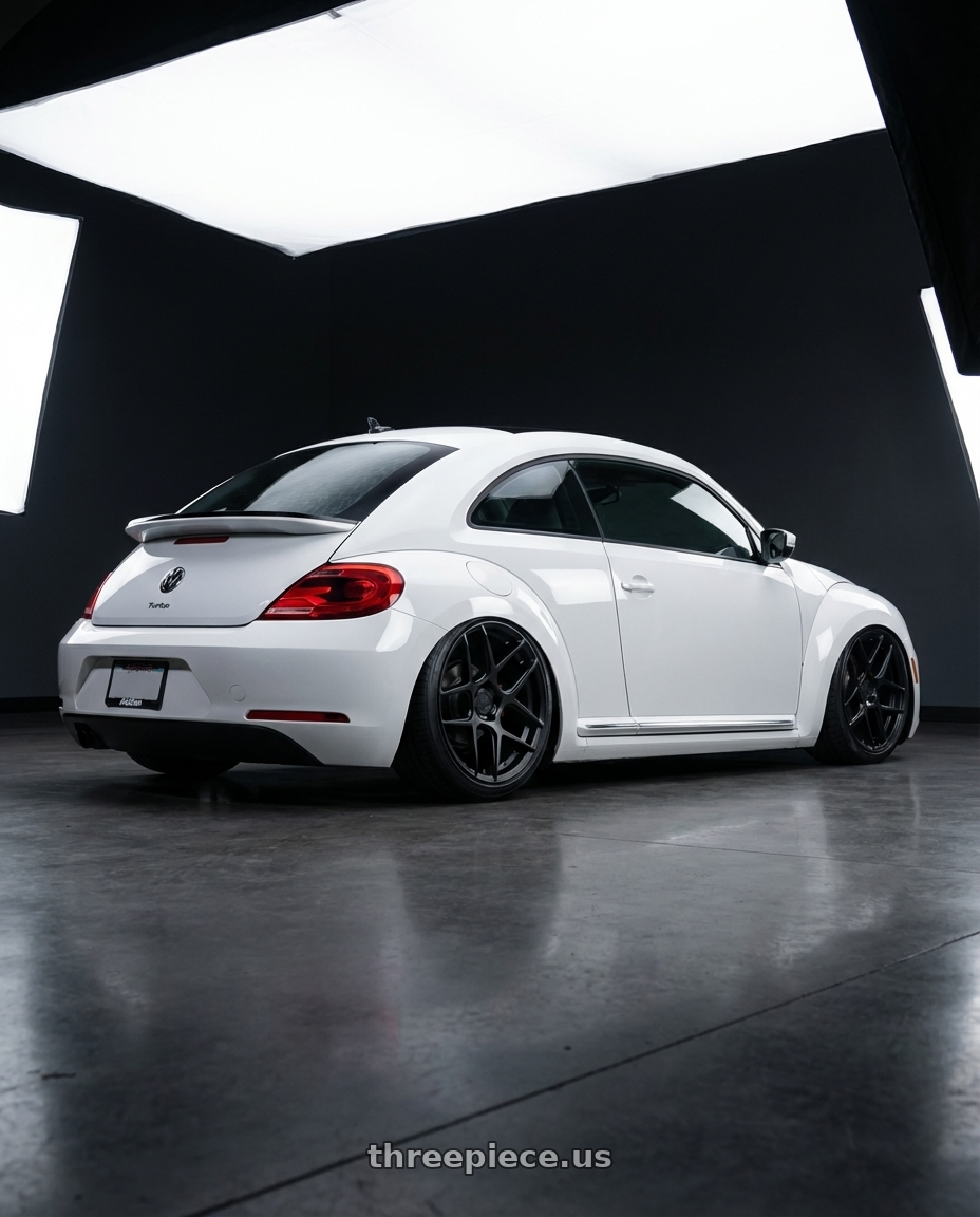 2016 Volkswagen Beetle Turbo with Aodhan AFF2 5x112 19x9.5+35 Matte Black wheels rear three quarter view slight stretch tires