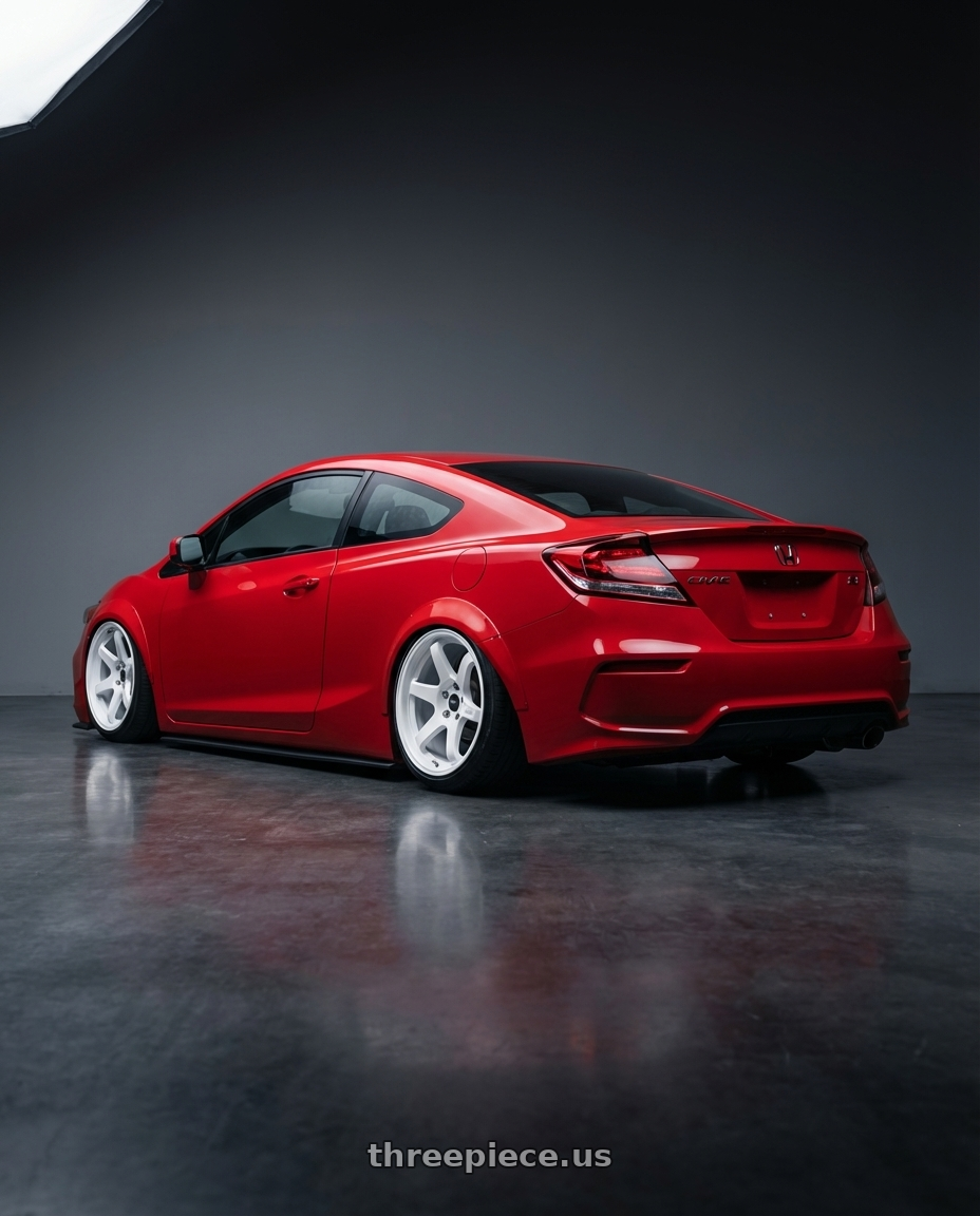 2011 Honda Civic Si with ESR Wheels APEX SERIES AP6 5x114.3 18x9.5 +35 Gloss White wheels rear three quarter view slight stretch tires