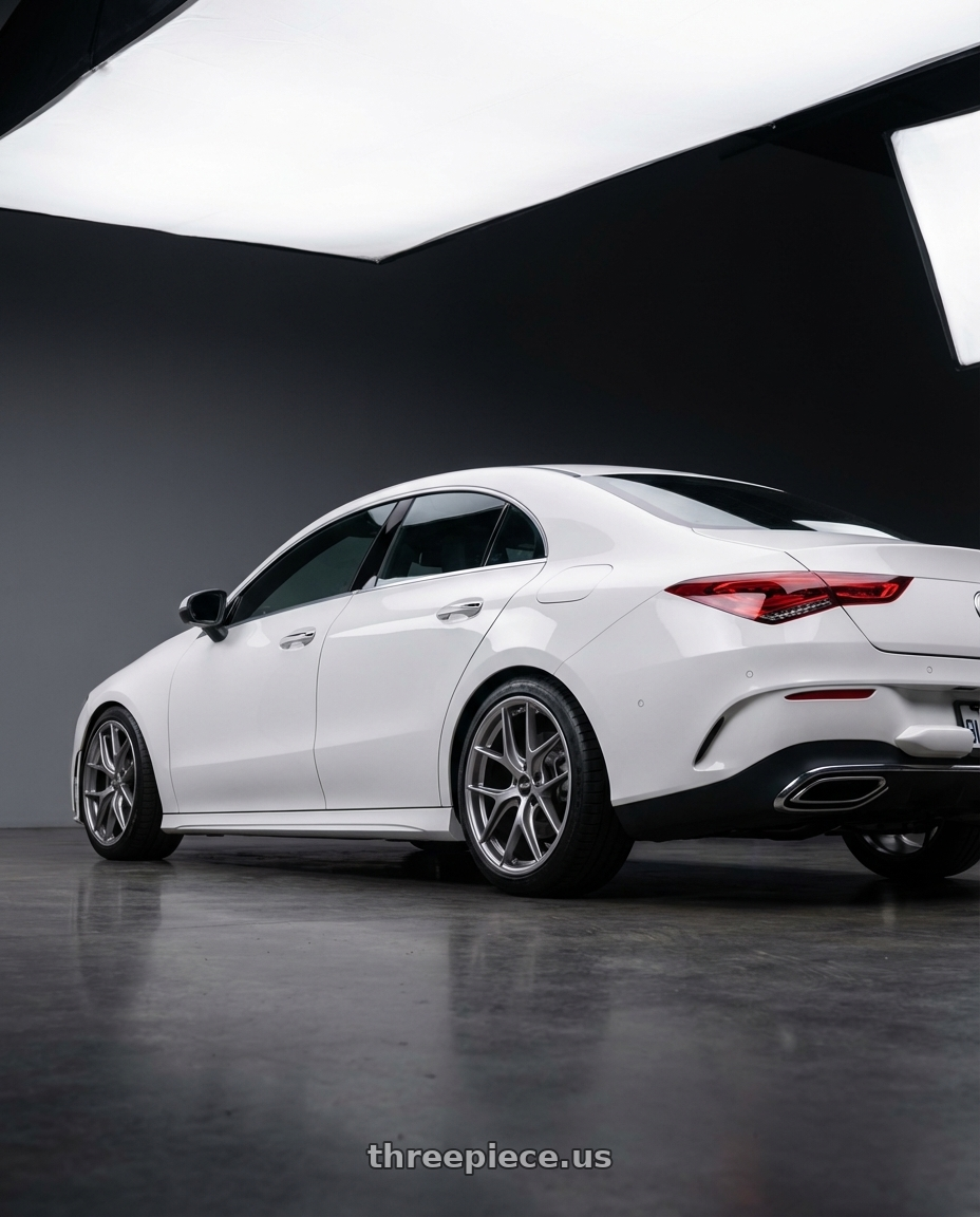 2023 Mercedes-Benz CLA C118 with BBS CC-R 5x112 19x8.5+44 Satin Platinum wheels rear three quarter view square tires