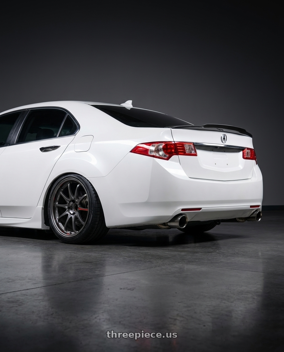 2012 Acura tsx with Volk Racing CE28SL 5x114.3 18x9.5+45 wheels rear three quarter view square tires
