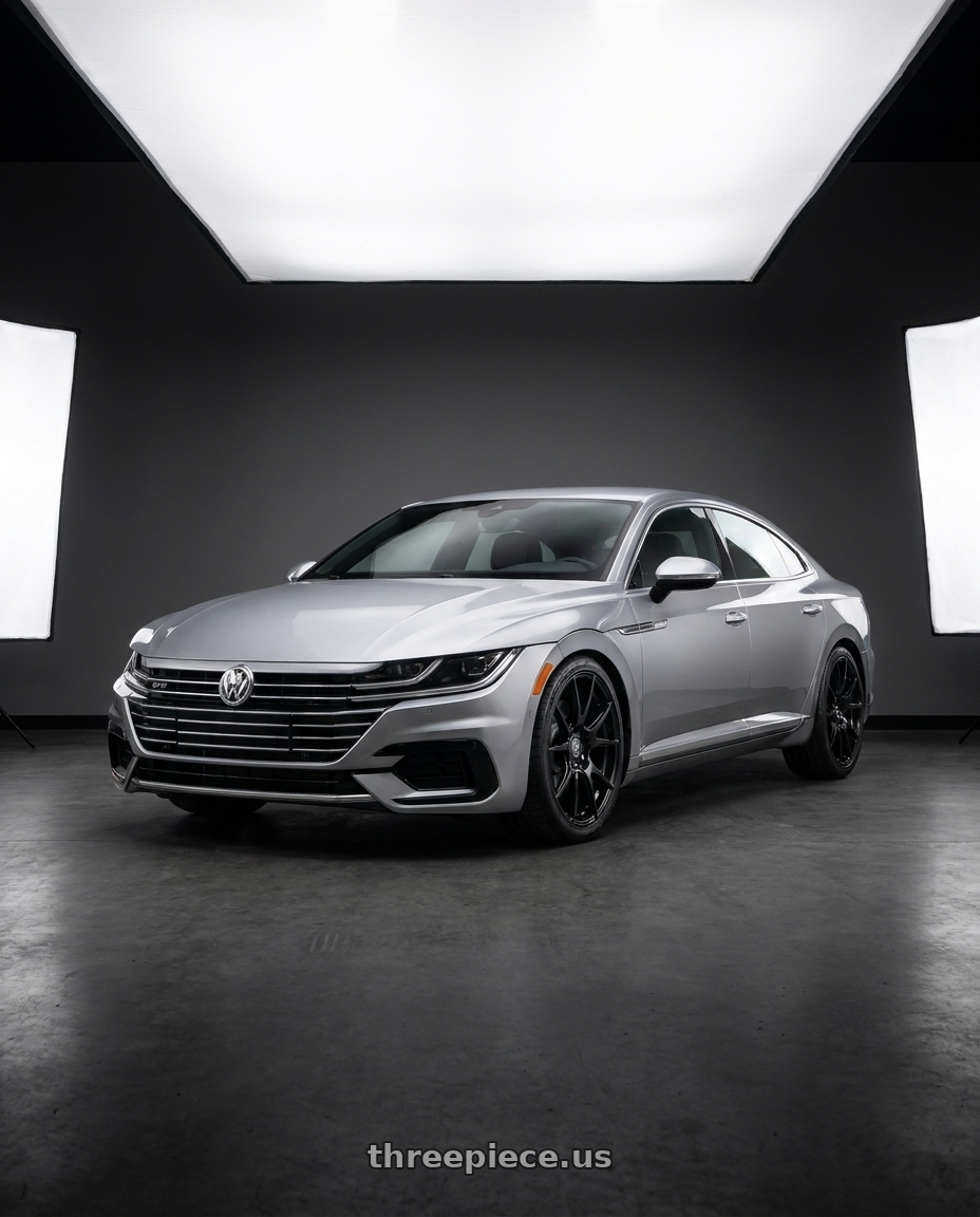 2020 Volkswagen Arteon with Forgestar CF5V 5x112 18x8.5 +35 Gloss Black wheels front three quarter view lowered stance