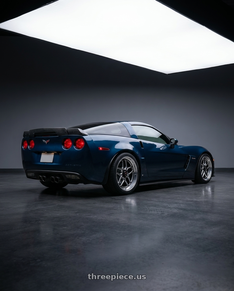 2007 corvette c6 with WELD Performance Laguna 5x120.65 19x11 +70 Gloss Black/Milled Diamond Cut Lip wheels rear three quarter view square tires