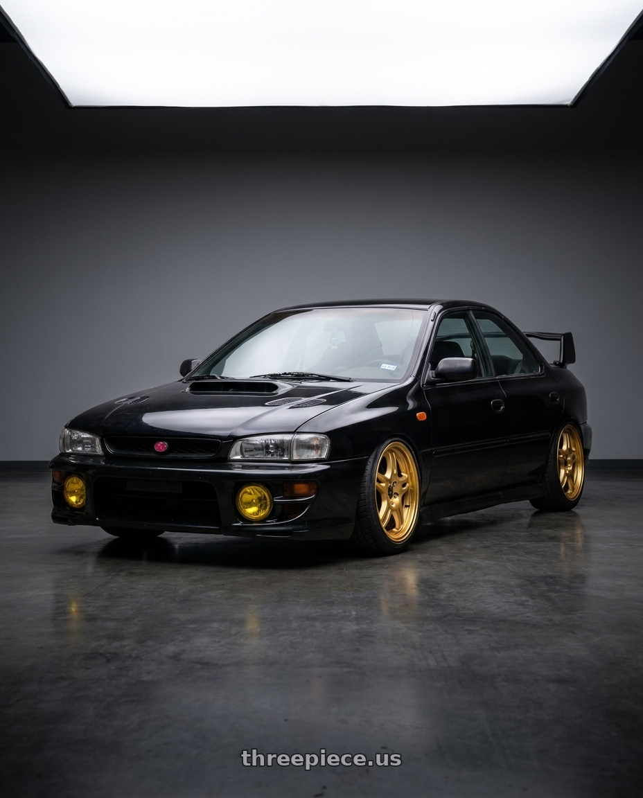 1998 Subaru Impreza GC8 with F1R F21 5x100/5x114.3 17x8.5 +35 Machine Gold v2 wheels