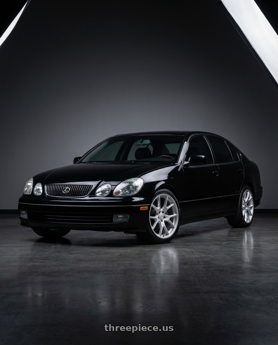 2003 lexus gs300 sport design with Voxx Replica 50ANN 5x115 20x10.5+9 Matte Silver wheels front three quarter view stock stance