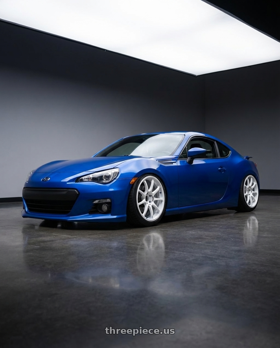 2017 Subaru BRZ with Advan RCIII 5x100 18x7.5+48 White wheels front three quarter view stanced stance