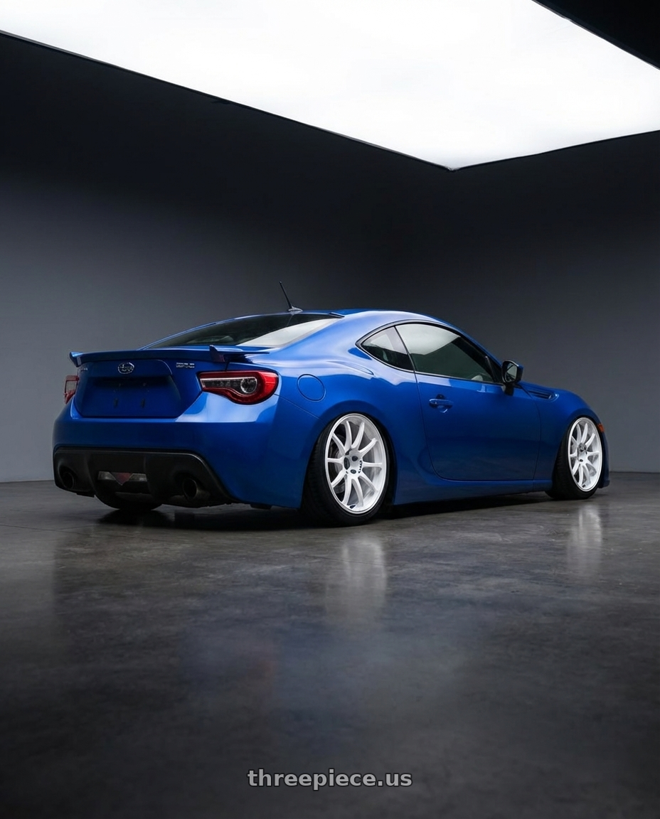 2017 Subaru BRZ with Advan RCIII 5x100 18x7.5+48 White wheels rear three quarter view slight stretch tires