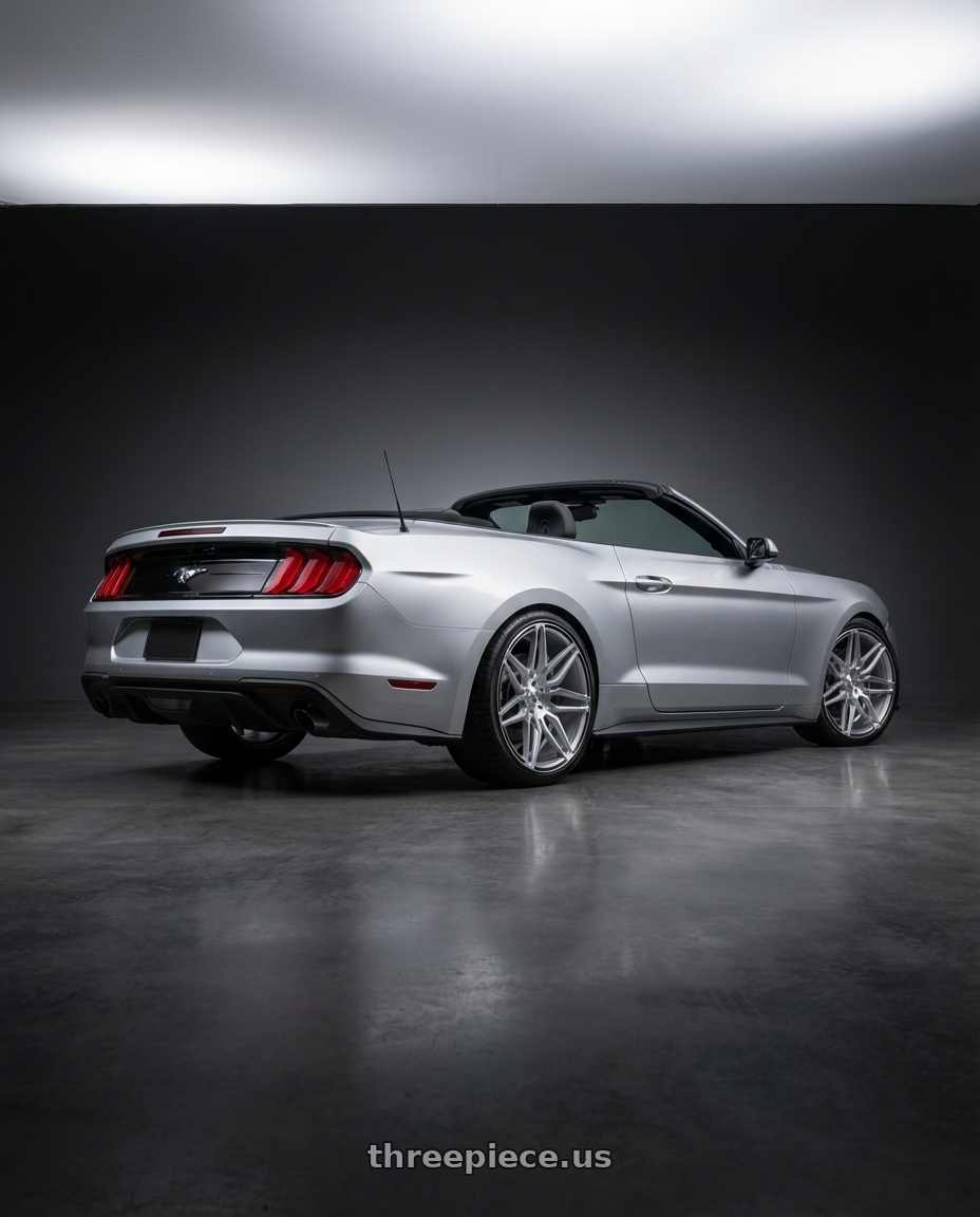 2018 ford mustang with Asanti Black ABL-11 SIRIUS 5X114.3 20X10.5 +38 BRUSHED SILVER W/ CARBON FIBER INSERTS wheels rear three quarter view slight stretch tires