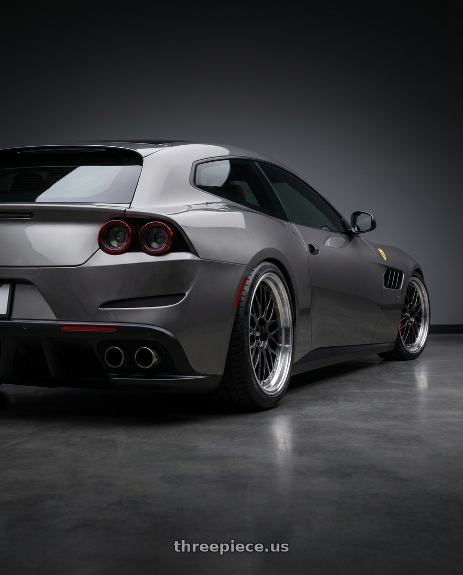 2020 ferrari gtc 4 lusso with BBS LM 5x120 21x10.0+38 Diamond Black wheels rear three quarter view slight stretch tires