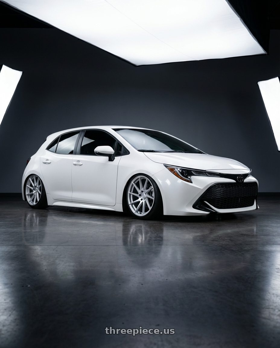 2023 Toyota Corolla Hatchback with Aodhan AH09 5x114.3 18x9.5 +35 Gloss Silver Machined Face wheels