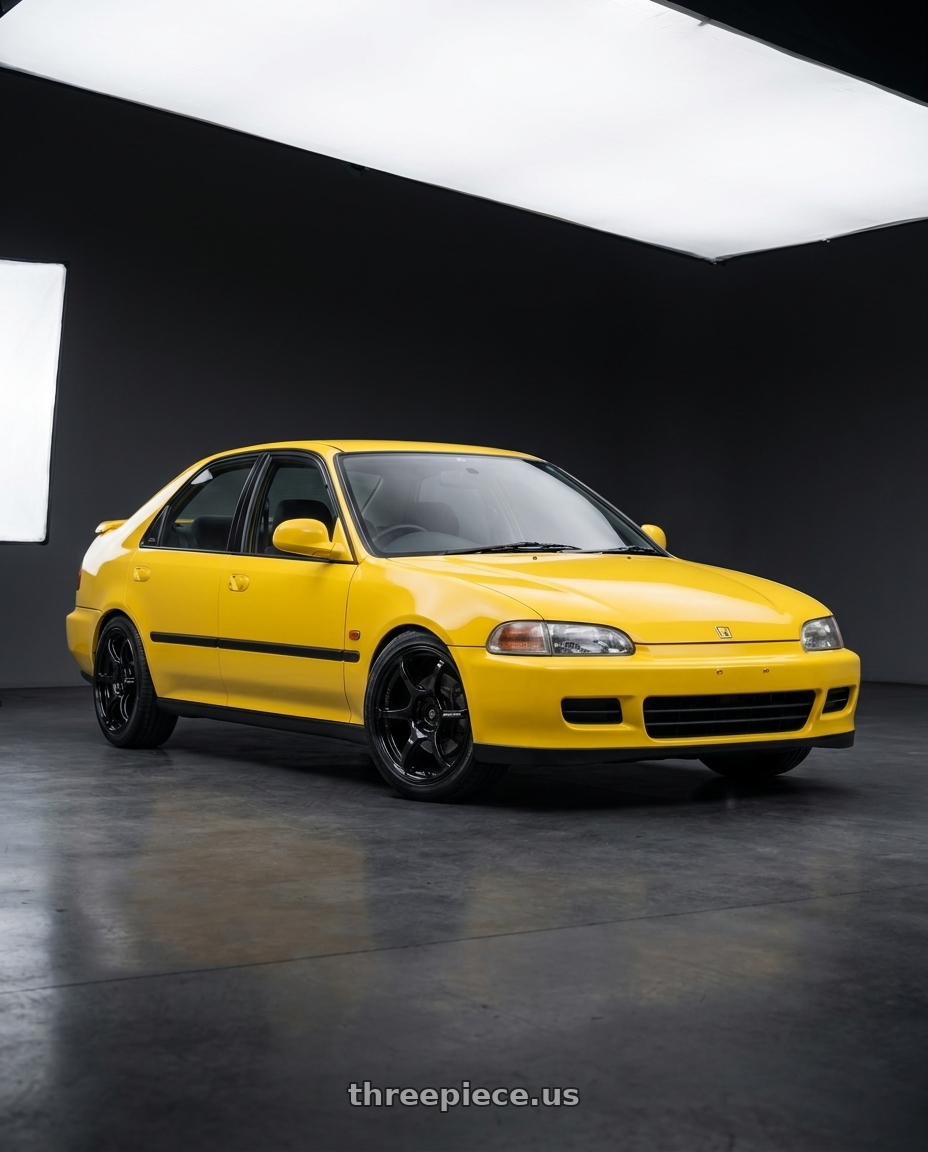 1995 Honda Civic Ferio Sir Ducktail Y56 Yellow with Advan RGIII 4x100 18x7.0+42 Gloss Black wheels