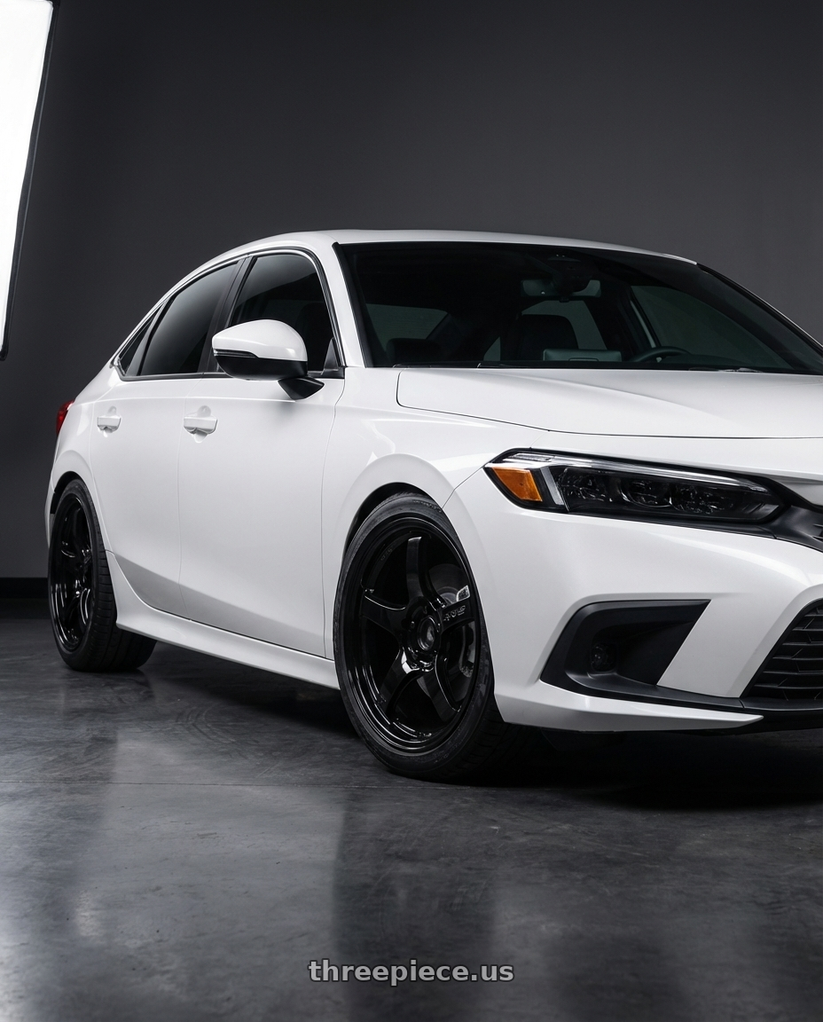 2024 Honda Civic with Gram Lights 57CR 5x114.3 18x8.5+37 Glossy Black wheels