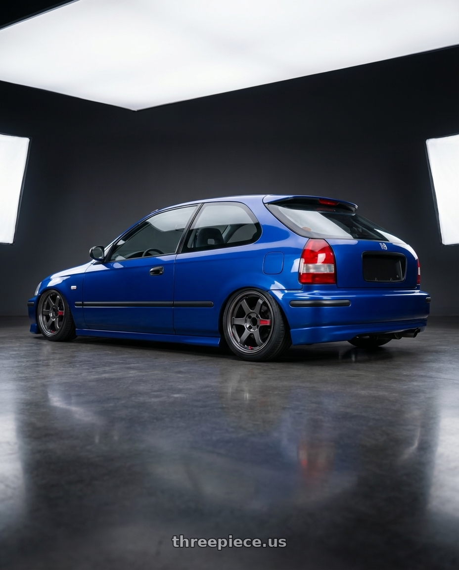 1997 Honda Prelude 6 hatchback  with Volk Racing TE37 Sonic SL 4x100 16x7.0+24 wheels rear three quarter view slight stretch tires