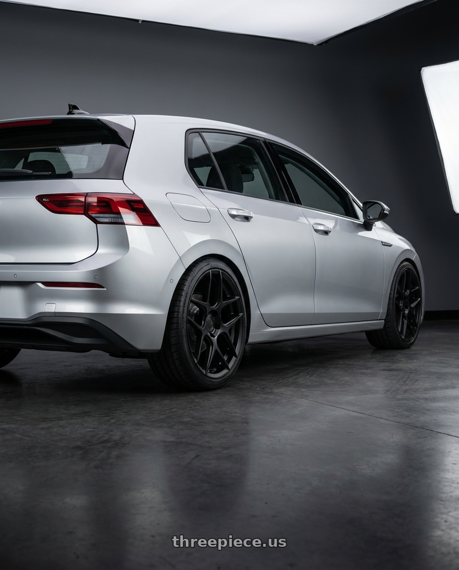 2024 Volkswagen Golf R MK8 with Aodhan AFF2 5x112 19x8.5+35 Matte Black wheels rear three quarter view square tires