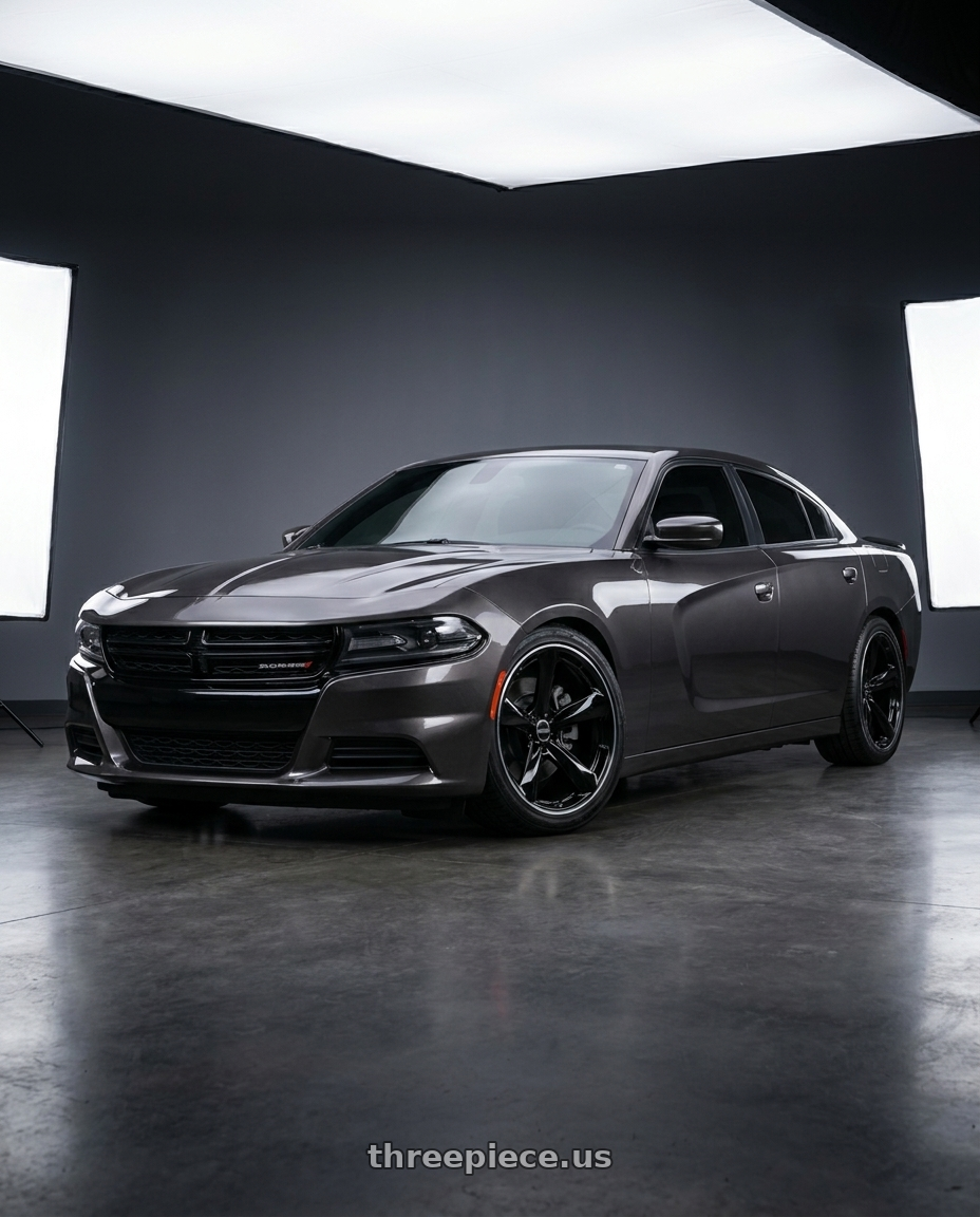 2021 Dodge Charger SXT with American Racing TTF 5X115 20X9.5 +15 GLOSS BLACK W/ DDT LIP wheels