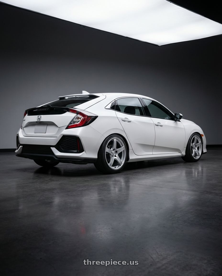 2019 Honda Civic with Ssr Gtv01 5x114.3 18x8+35  GLARE SILVER wheels rear three quarter view square tires