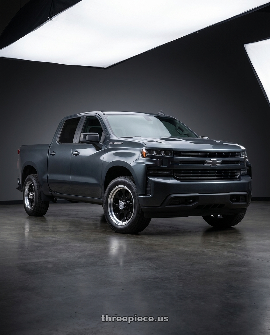 2021 Chevrolet Silverado 1500 LT with Ion Type 171 6x139.7 18x9+0 Black/Machined Lip wheels