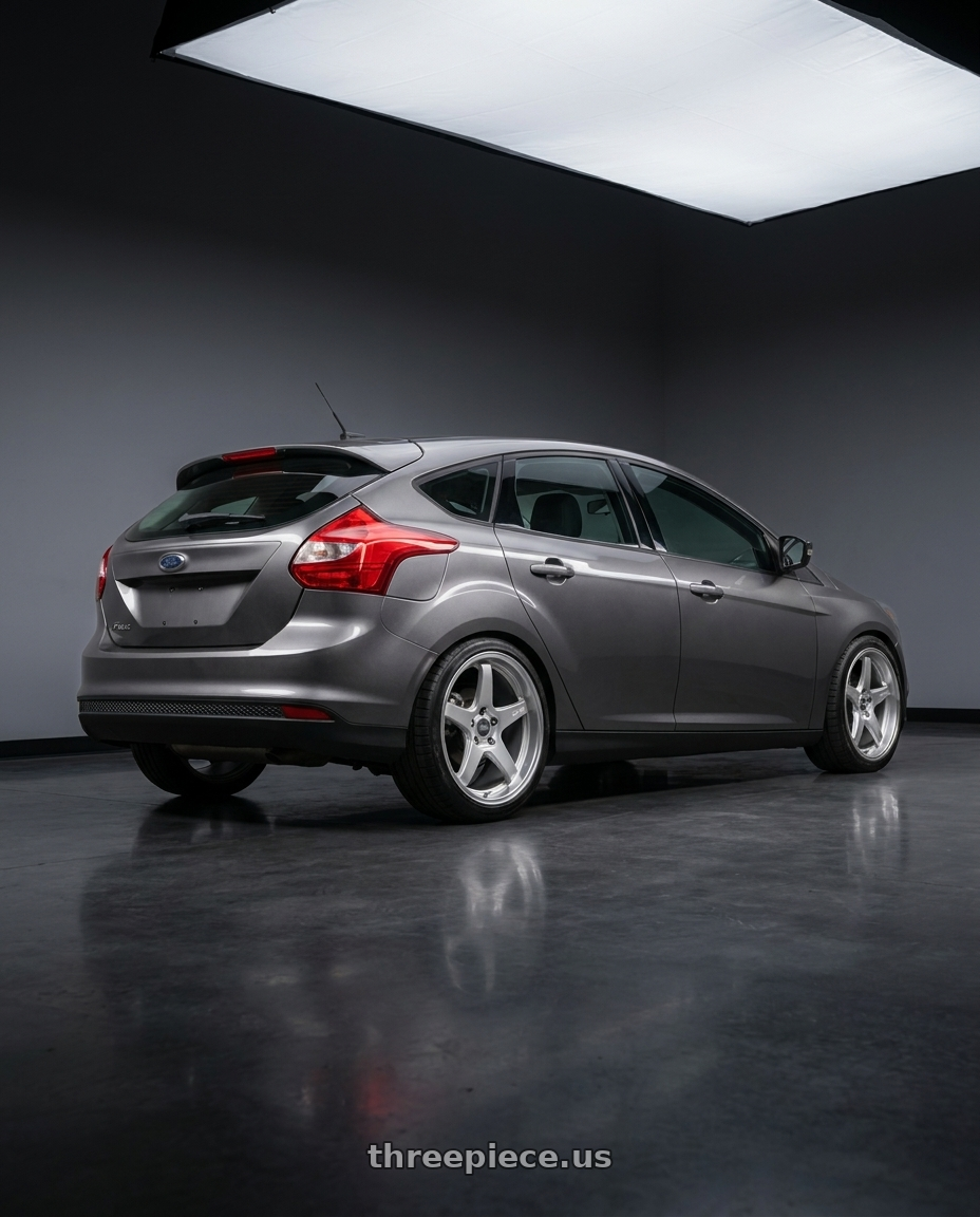 2014 Ford Focus with ESR Wheels APEX SERIES AP5 5x114.3 18x10.5 +22 Hyper Silver wheels rear three quarter view square tires