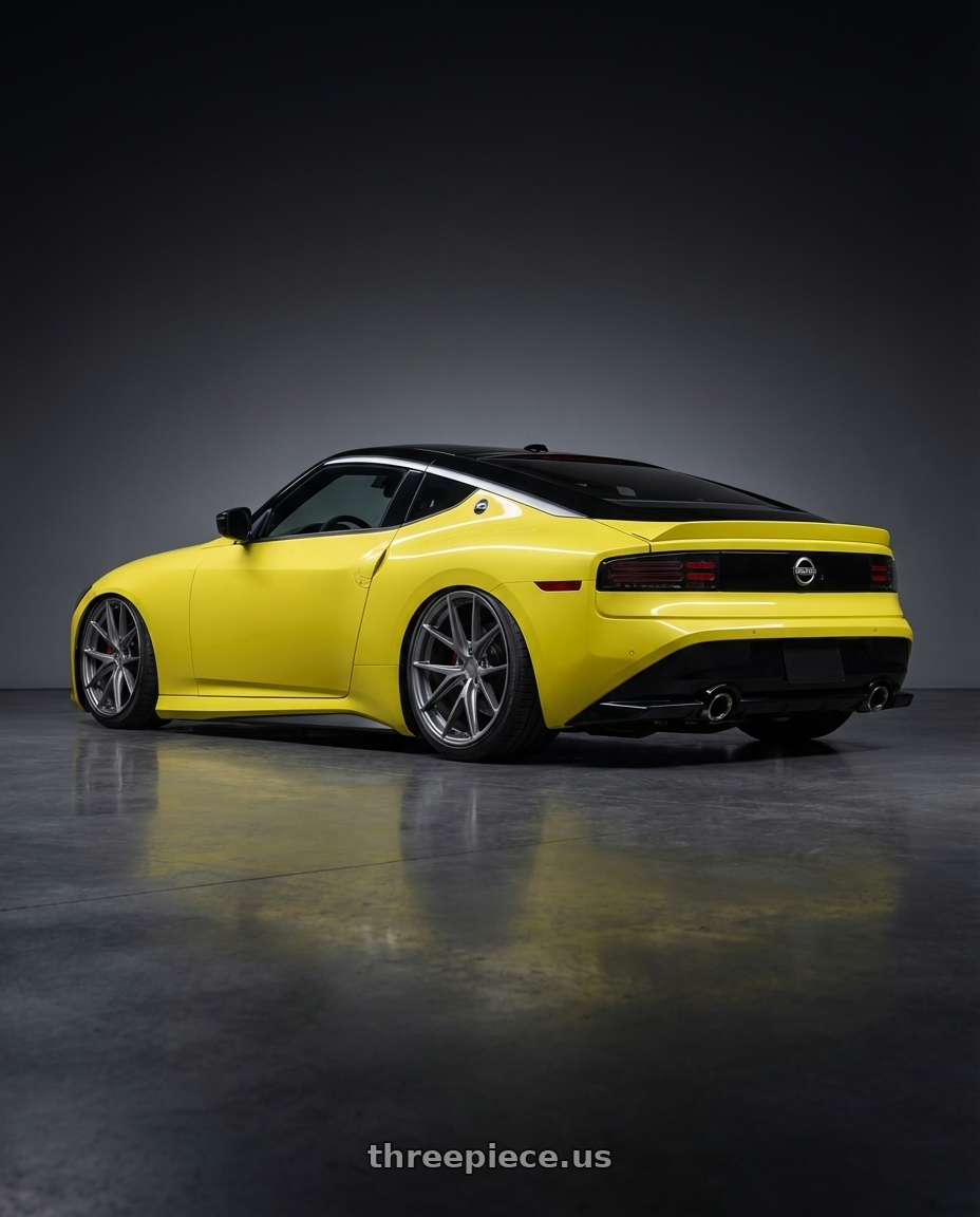 2024 Nissan Z with Niche 1PC M116 MISANO 5X114.3 19X8.5 +33 MATTE GUN METAL wheels rear three quarter view slight stretch tires