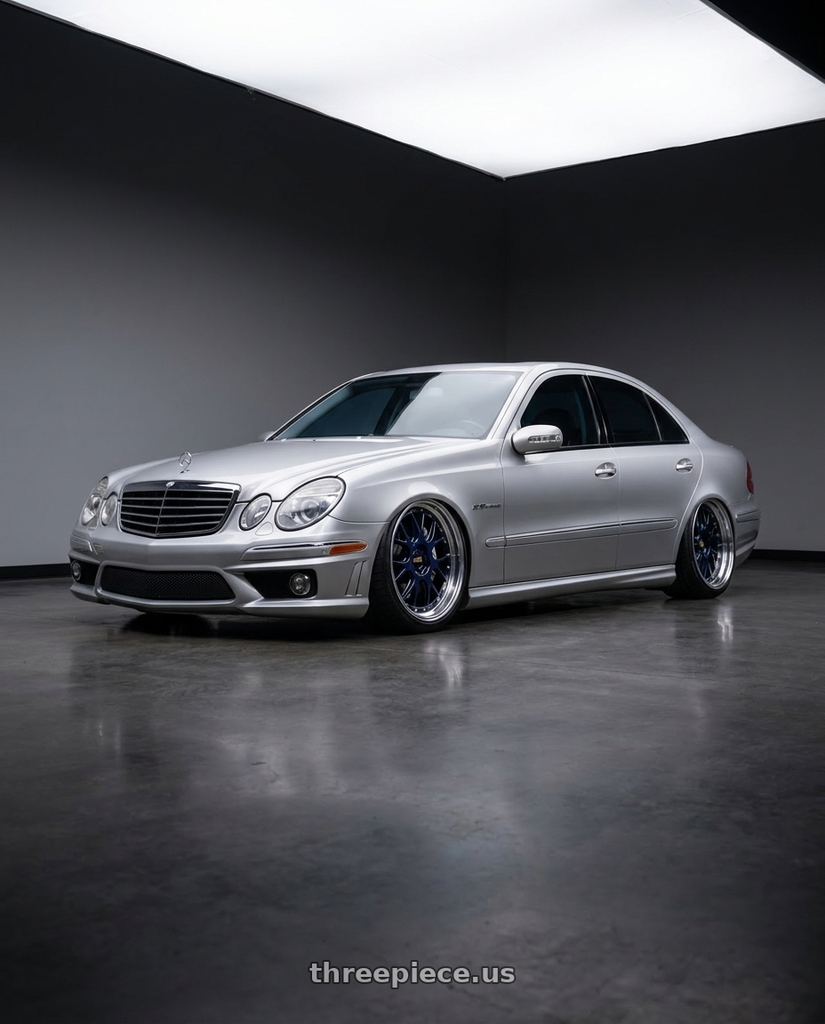 2005 Mercedes E55 AMG with BBS LM-R 5x120 20x11 +40 Navy Blue / Diamond Cut Lip wheels