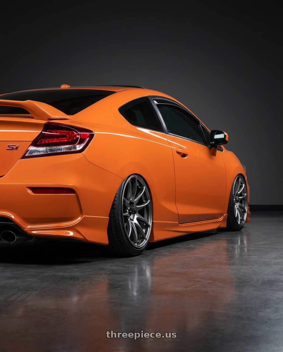 2015 honda civic si with Vors TR4 5x105 18x9.5  +35 Hyper Black wheels rear three quarter view extreme stretch tires
