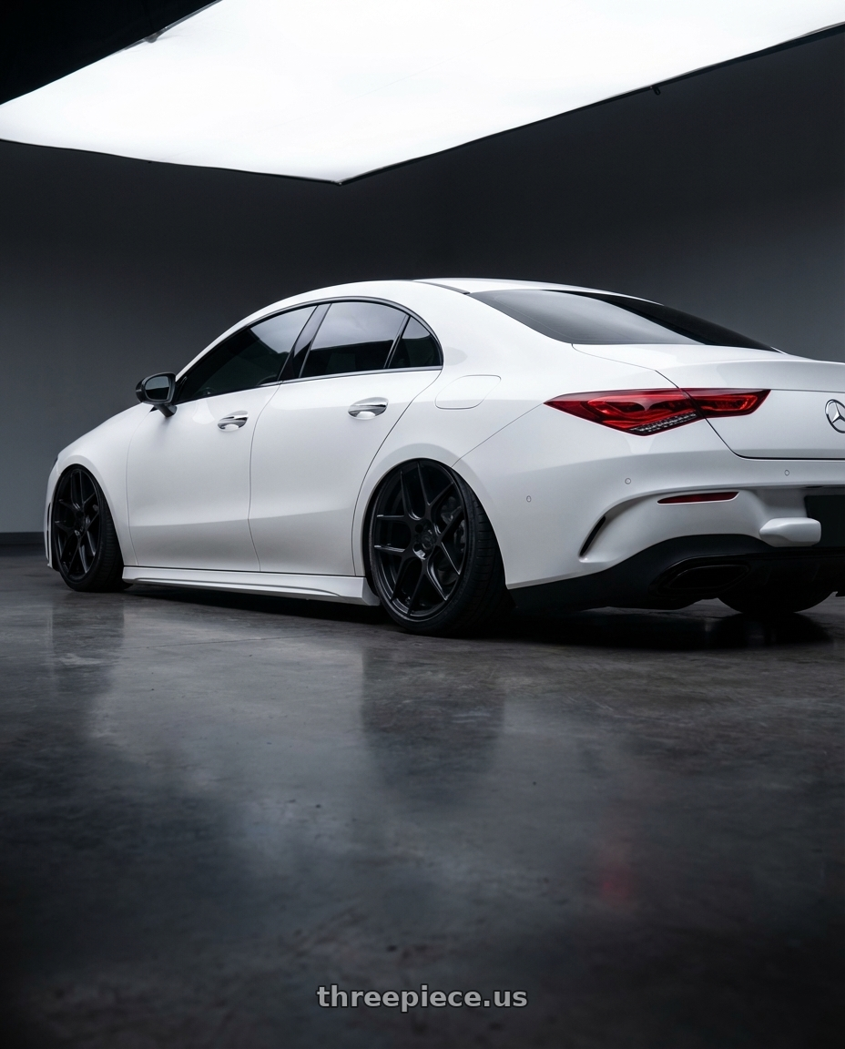 2023 Mercedes-Benz CLA C118 with Aodhan AFF2 5x112 19x8.5+35 Matte Black wheels rear three quarter view slight stretch tires