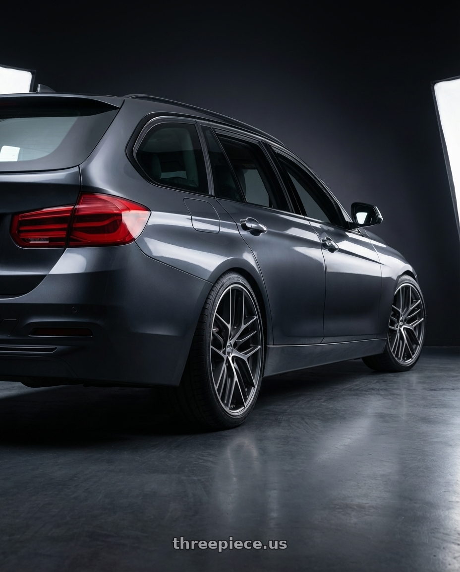 2016 BMW 3 Series F30 with BBS CC-R 5x120 19x10.0+38 Graphite w/ Diamond Cut Face wheels rear three quarter view square tires