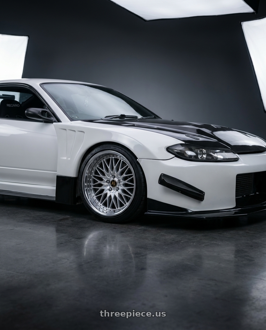 1998 Nissan Silvia with Work Vs-Xv 5x114.3 18x11-18 O Disk Silky Rich Silver wheels