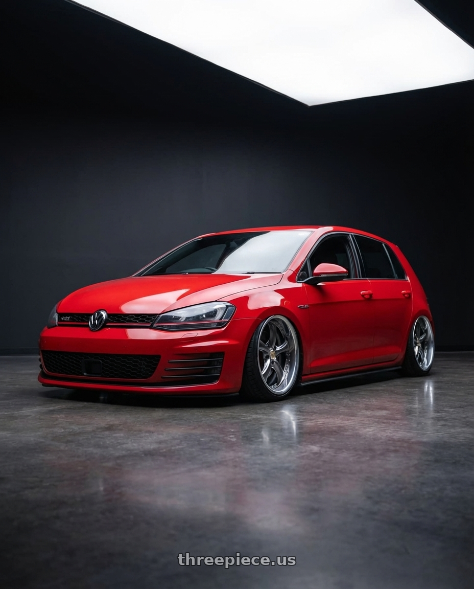 2014 Volkswagen GTI Mk7, Tornado Red with Work Wheels VS-KF 5X114.3 19x8.5+40 Brilliant Silver Black O Disk FULL REVERSE wheels