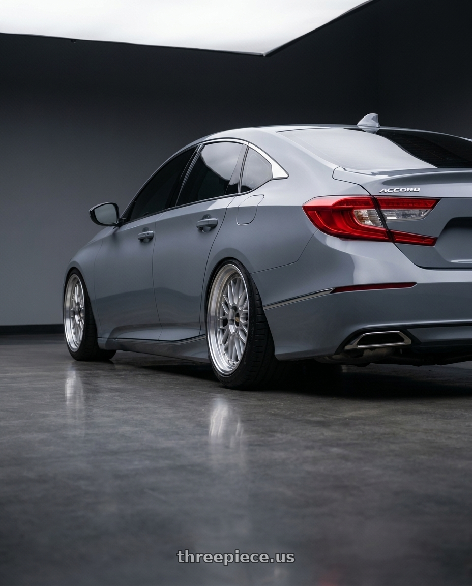 2021 honda accord with BBS LM 5x114.3 18x8.5+38 Diamond Silver wheels rear three quarter view meaty tires