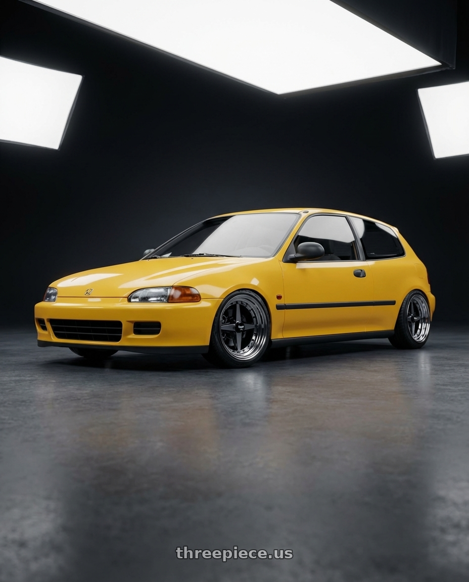 1995 honda civic cx with Equip 01 Black Polish 4x100 15x7.5 +16 wheels