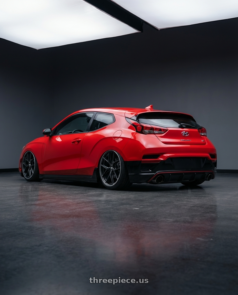 2022 Hyundai Veloster N with BBS CC-R 5x114.3 19x8.5+30 Satin Black wheels rear three quarter view slight stretch tires