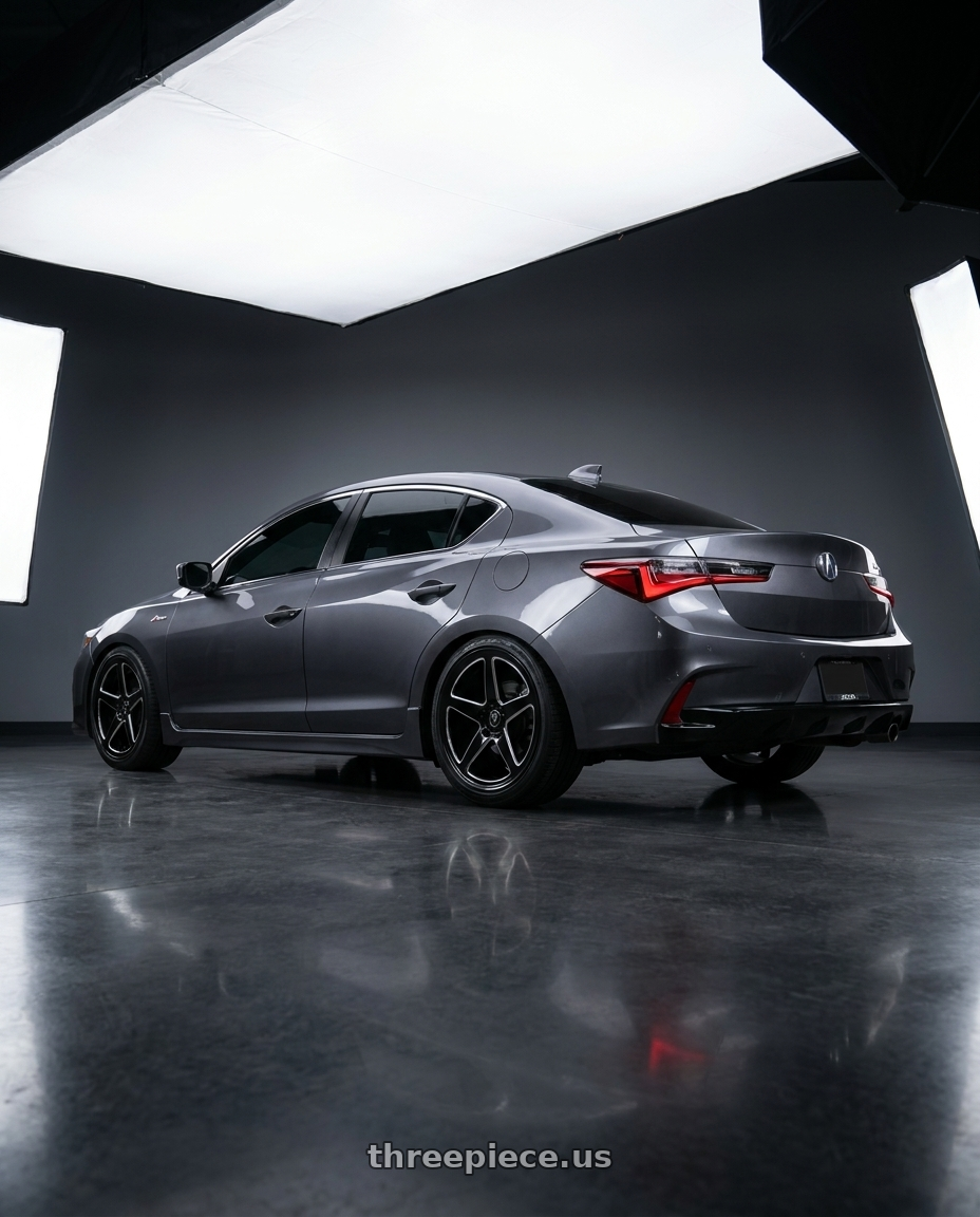 2022 Acura rod with MARQUEE WHEELS M9535 5x120 20x9+35 BLACK / MILLED wheels rear three quarter view square tires