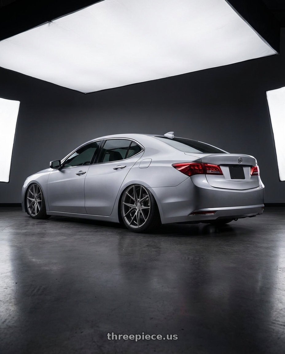 2019 Acura TLX with Niche 1PC M116 MISANO 5X114.3 20X9 +25 MATTE GUN METAL wheels rear three quarter view slight stretch tires