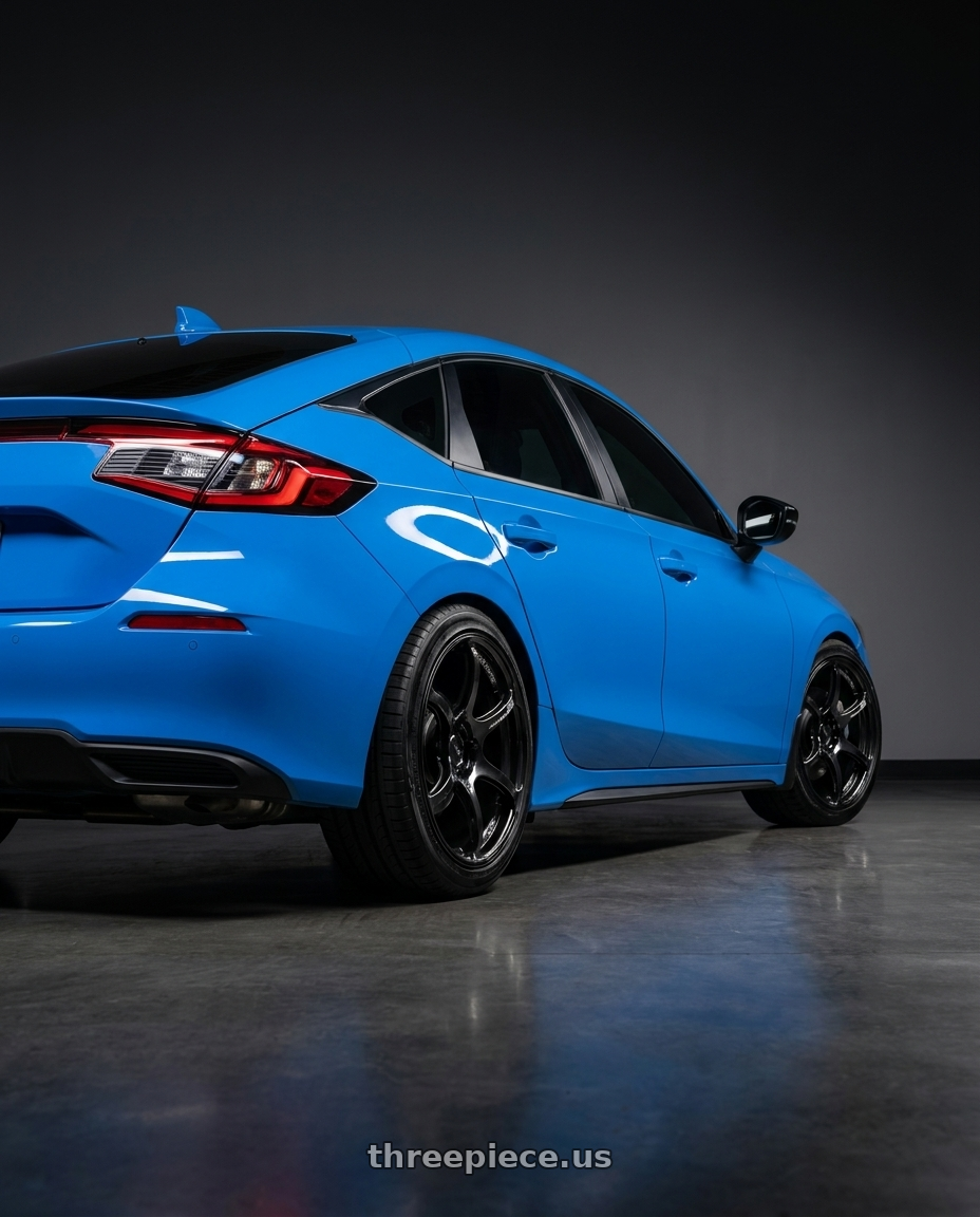 2025 Honda Civic with Advan RGIII 5x114.3 18x9.0+35 Hyper Black wheels rear three quarter view square tires