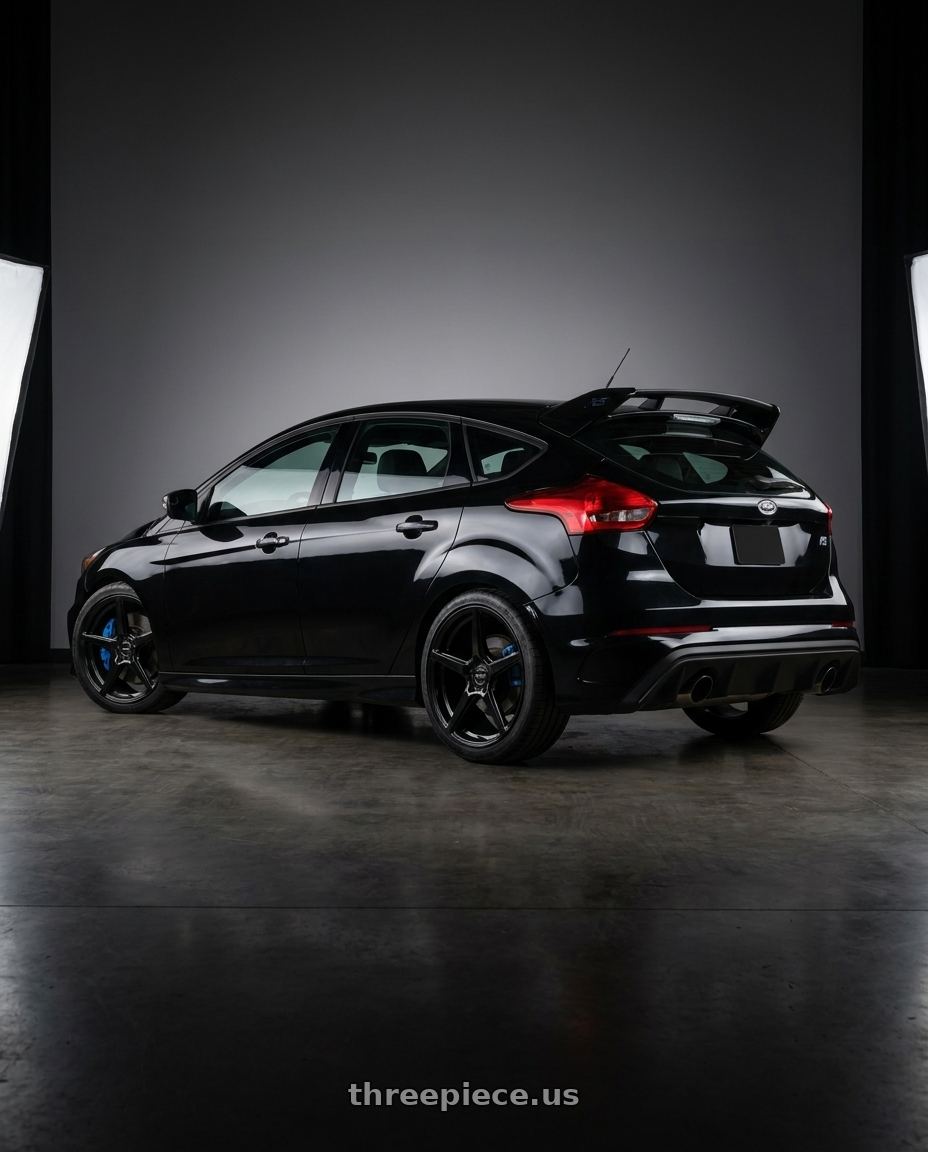 2017 ford focus rs with Motiv 433B Blade 5X108 18x7.5 +40 Gloss Black wheels rear three quarter view square tires