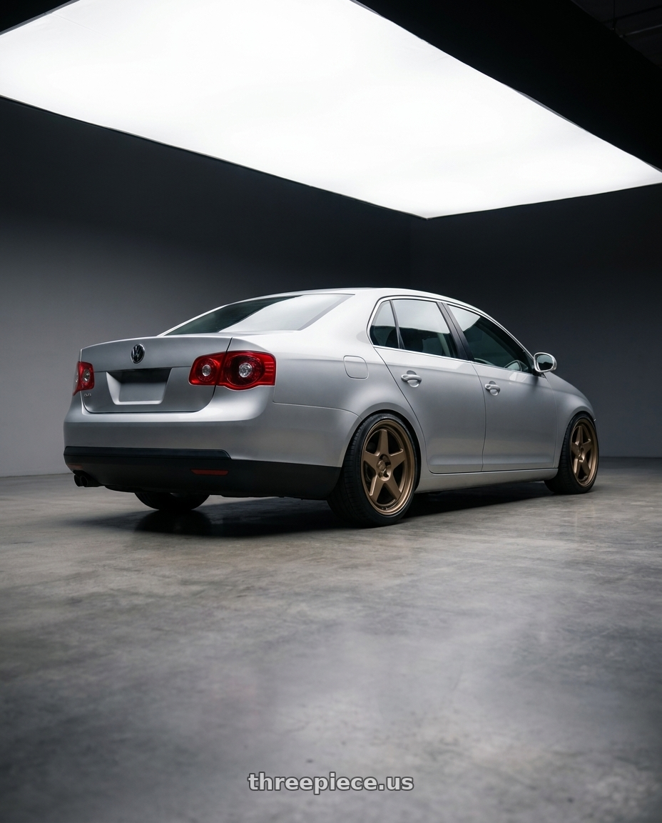 2009 Volkswagen Jetta GLI MK5 with Kansei K12B KNP 5X112 18x8.5 35 Bronze wheels rear three quarter view square tires