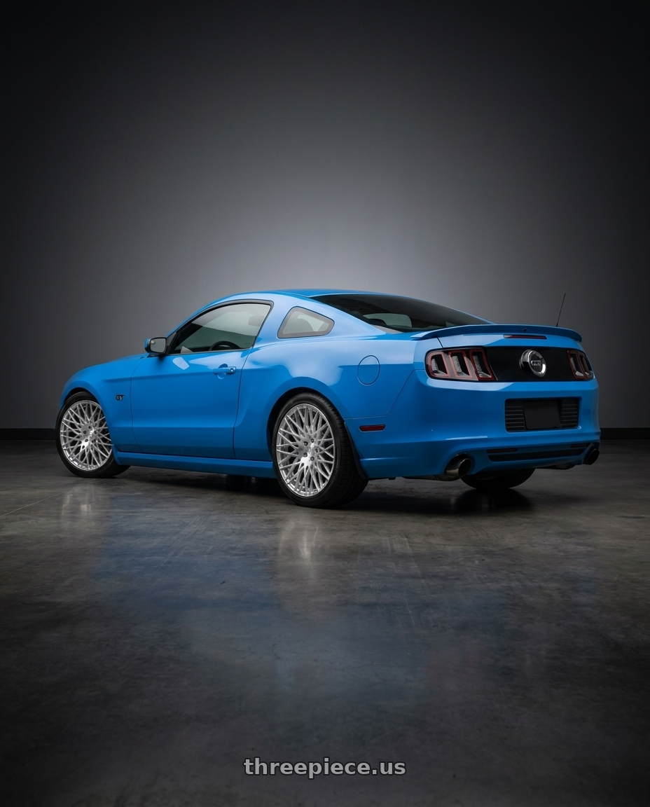 2013 Mustang S197 with Avant Garde Wheels M540 5X100 18x8 +30 Silver Machined wheels rear three quarter view square tires