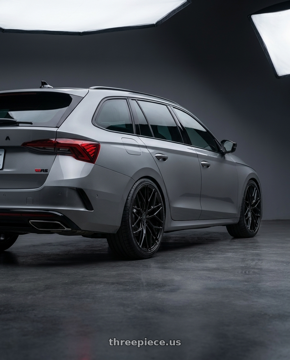 2025 skoda octavia combi rs with Avant Garde Wheels M520R 5X112 19x8.5 +35 Gloss Black wheels rear three quarter view square tires