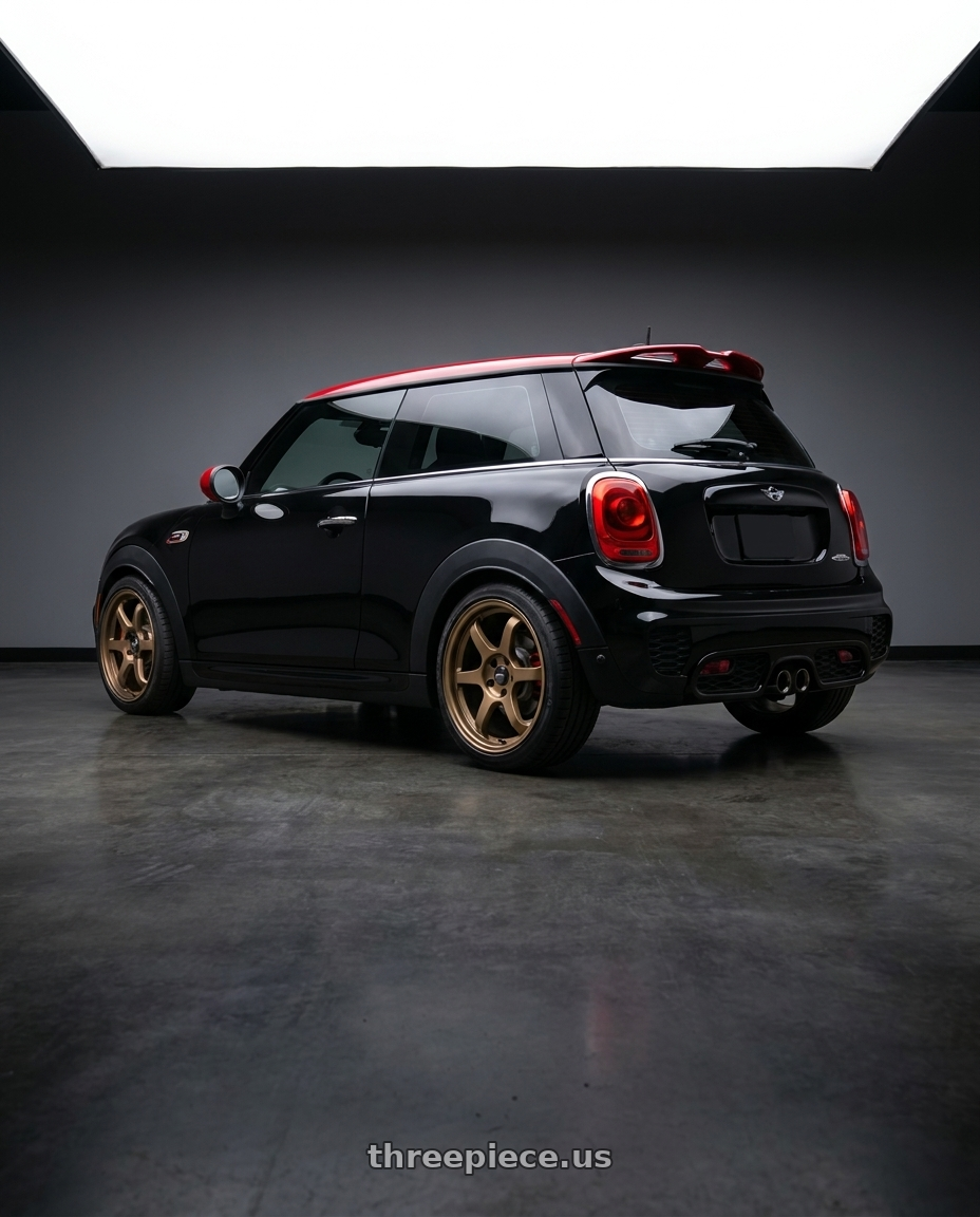 2017 mini John cooper works with Vors LT61 5x112 18x8.5 +35 Bronze wheels rear three quarter view square tires