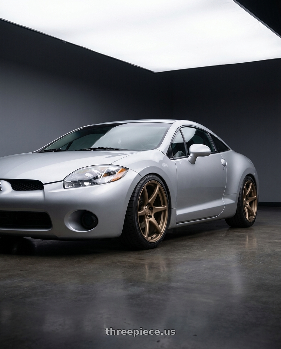 2010 Mitsubishi Eclipse with Kansei K11B Tandem 5x114.3 18x9 12 Bronze wheels front three quarter view lowered stance