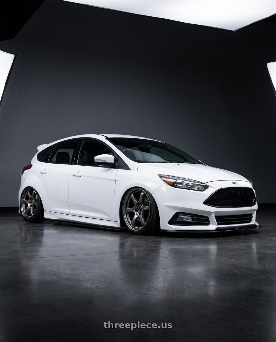 2015 ford focus st white with Gram Lights 57DR 5x108 18x8.5 +37 HS GUNMETALLIC wheels