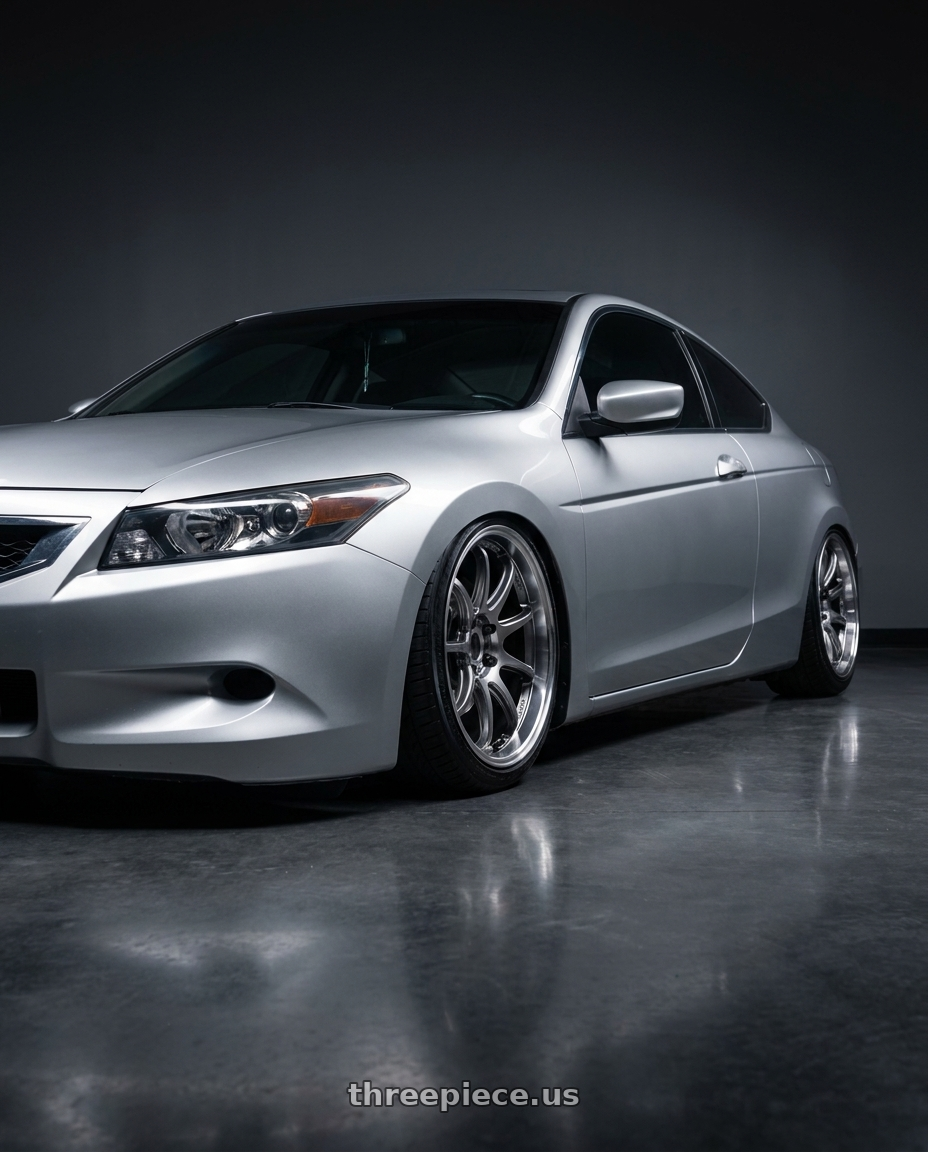 2008 Honda accord coupe Silvermoon with Work Emotion D9r 5x114.3 18x7.5 +53 Gt Silver Rim Cut wheels