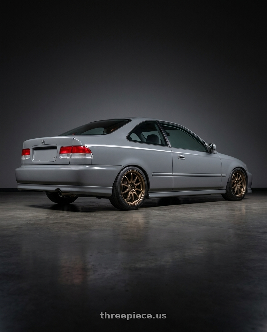 1997 honda civic coupe with Volk Racing CE28N-PLUS 5x114.3 17x7.5 +48 SHINING BRONZE METAL wheels rear three quarter view square tires