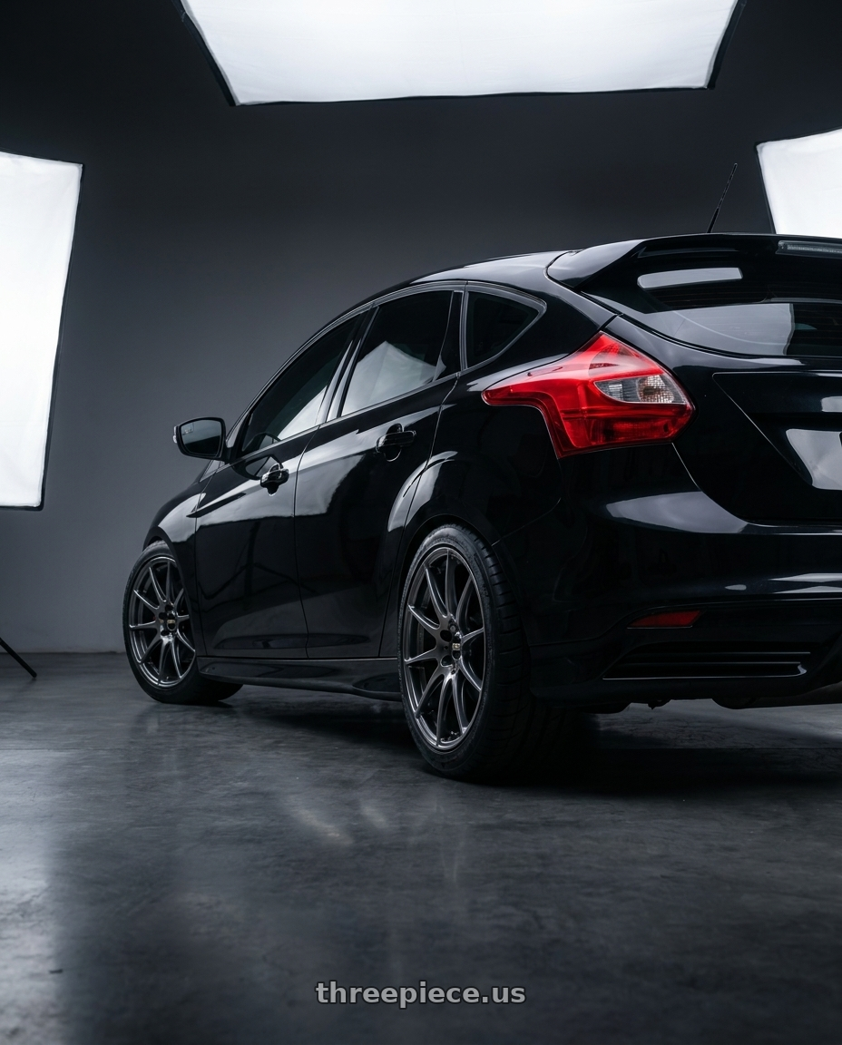 2013 focus st black with BBS FS 5x112 19x10 +38 PFS Diamond Black wheels rear three quarter view meaty tires